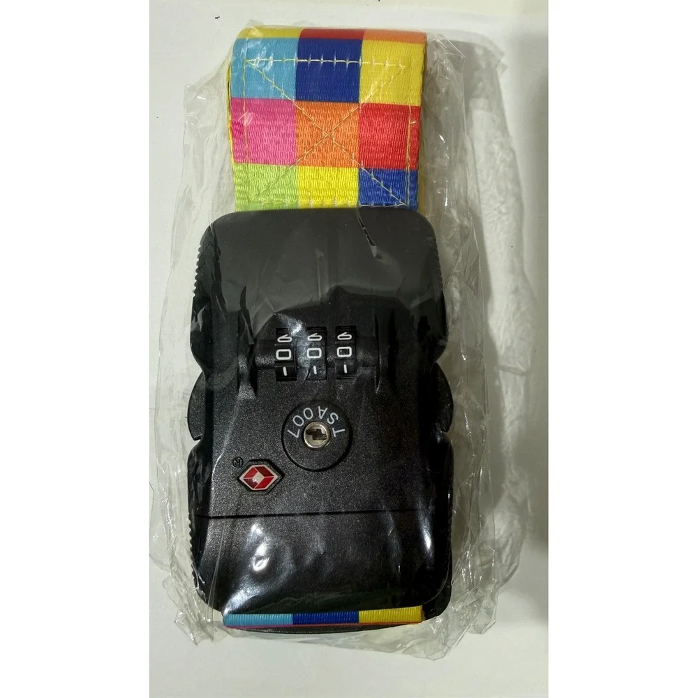 TSA Approved Luggage Strap Lock Rainbow Checkered 3-Dial Combination TSA319 New